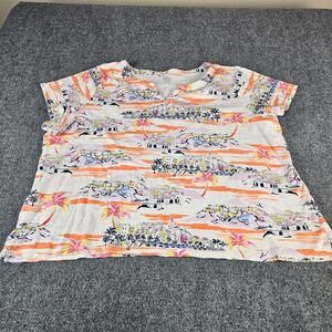 Kim Rogers Perfectly Soft Cotton Scenic Coastal Print V-Neck Tee 2X Plus Size